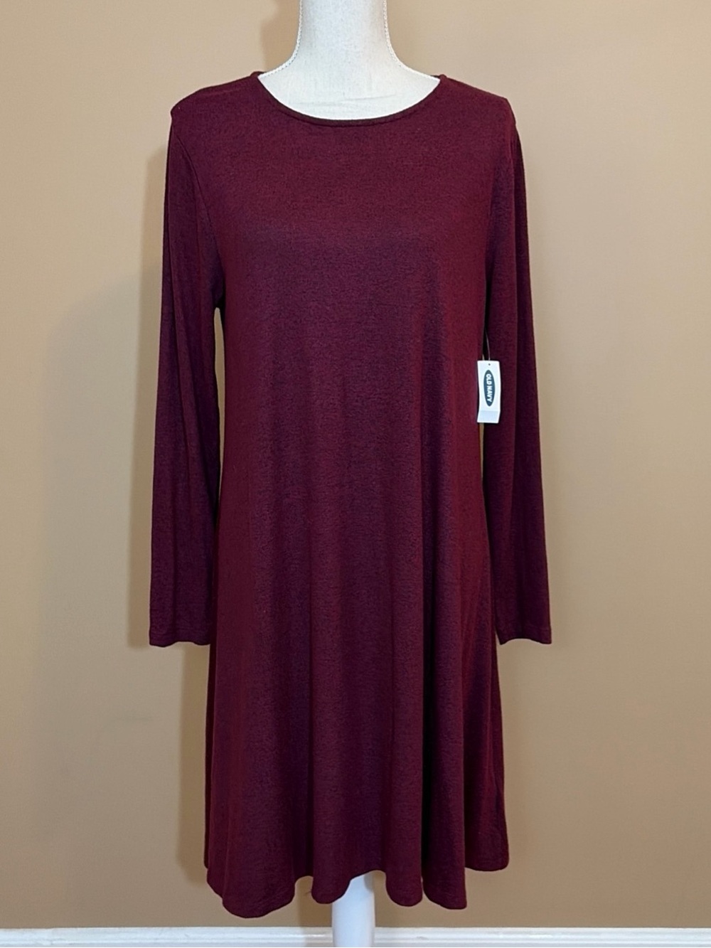 Old Navy Large Burgundy Long Sleeve Knit Swing Dress